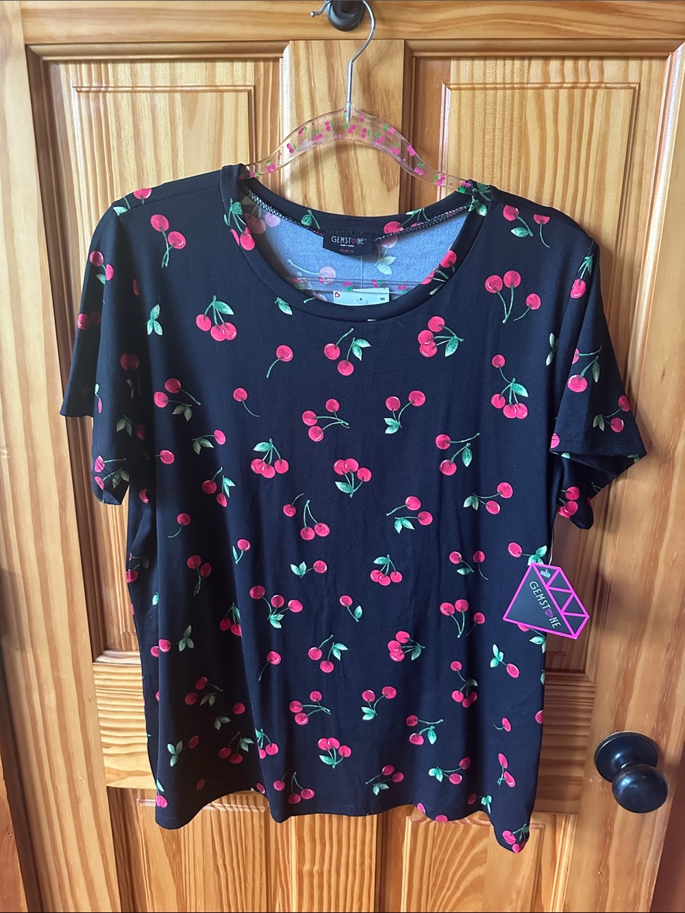 New Black Cherry Print Tee - Gemstone NWT 1X